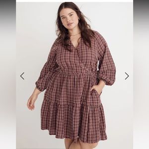 Madewell Seersucker Wrap Mini Dress - 2X - Maroon